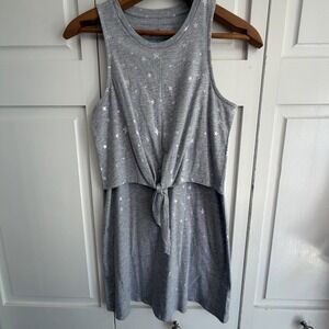 NWT Gray Tie Front Knit Tank Dress Silver Stars Girls 10 Rockets Of Awesome Soft